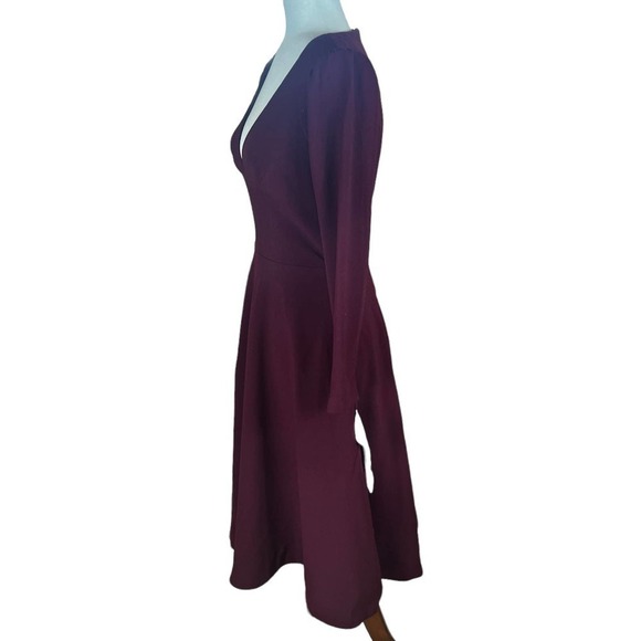 DRESS THE POPULATION CATRINE FIT & FLARE STRETCH CREPE MIDI DRESS BURGUNDY NWT - Picture 6 of 16